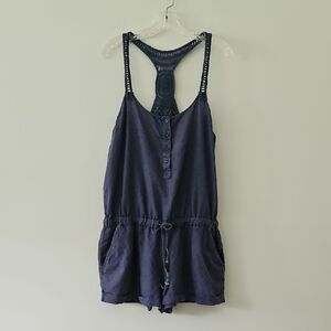 Free People Linen Crochet Romper Shorts Floral Casual Size‎ Medium